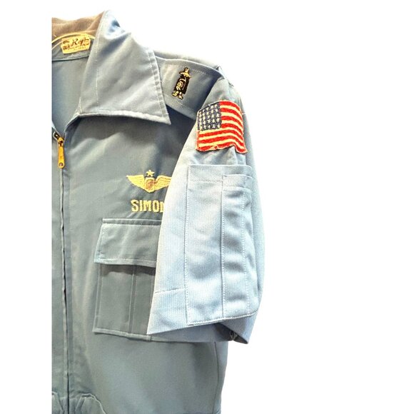 Vtg Blue Party Flight Suit "Perform Or Perish" Eagle Embroidery Mens Bowling - Picture 2 of 15